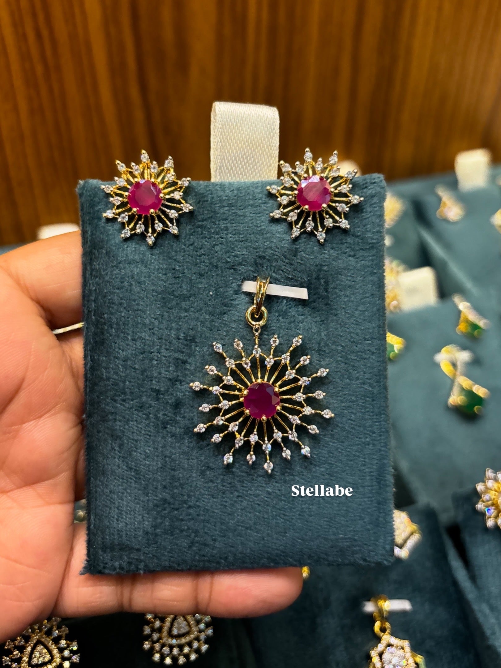Elsa Frozen Diamond Replica Pendant Set - Ruby