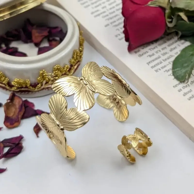 Butterfly Cuff Bangle and Ring Set