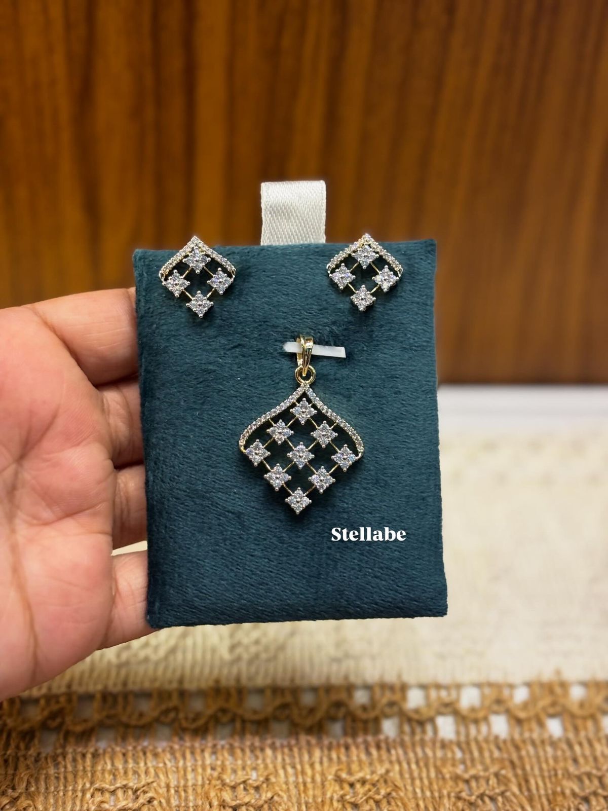 Jasmine Lattice Diamond Replica Pendant Set