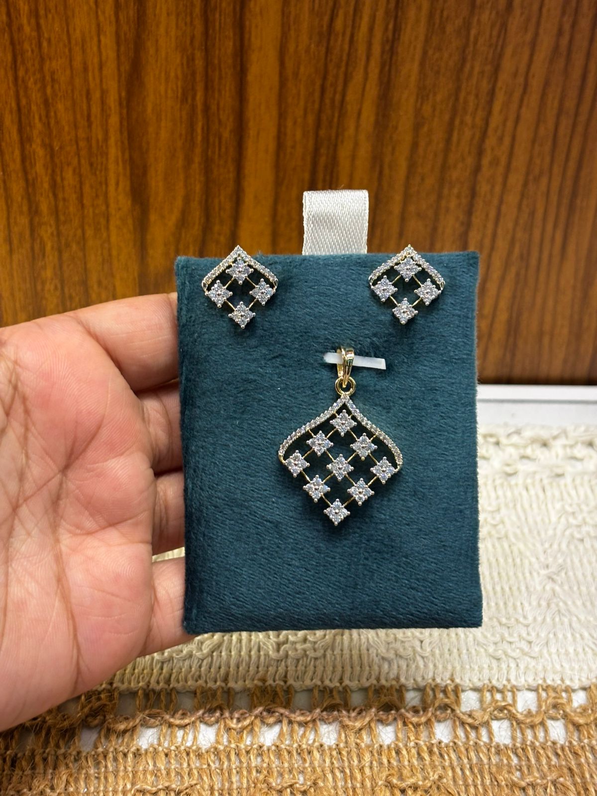 Jasmine Lattice Diamond Replica Pendant Set