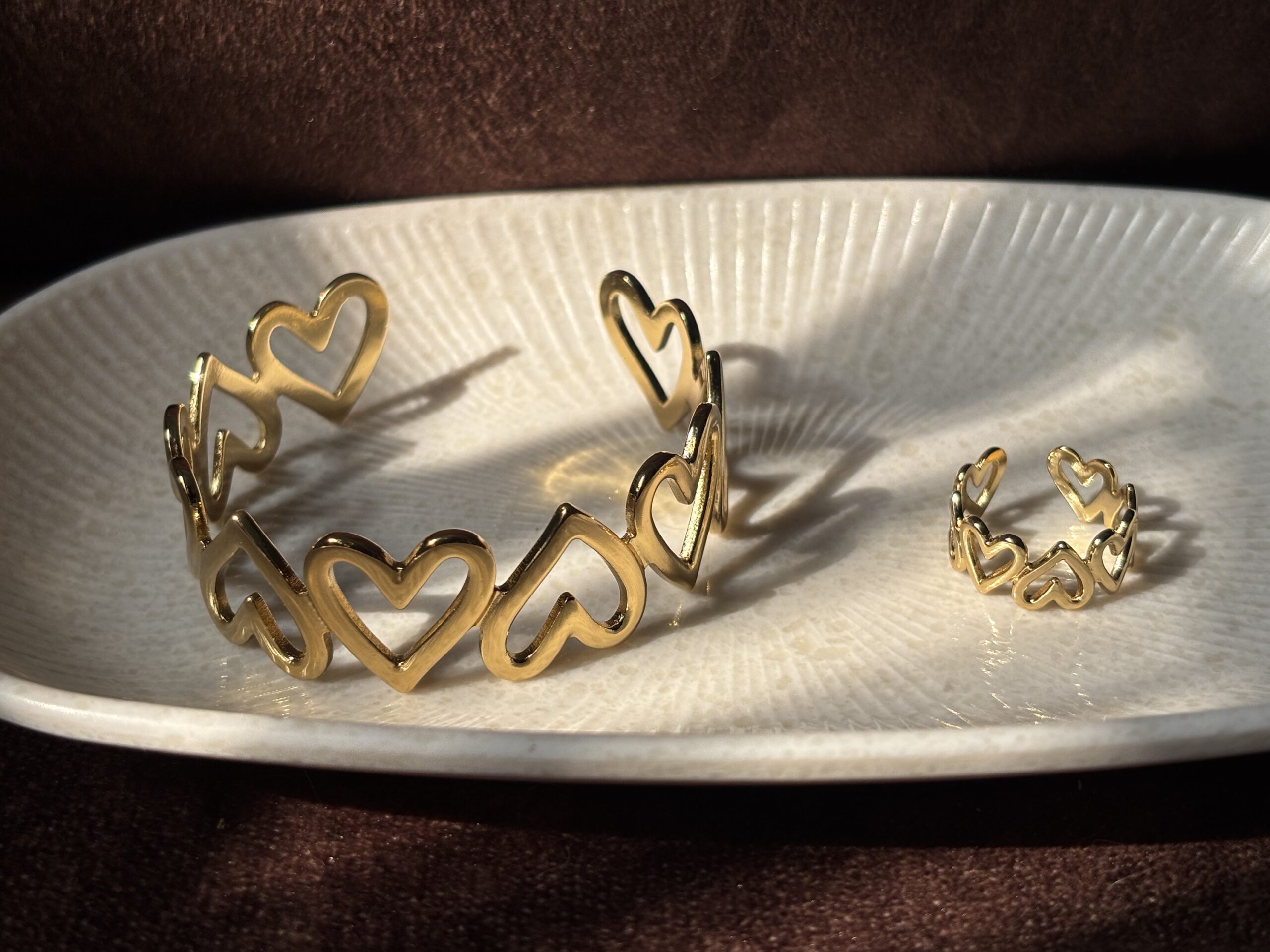 Heart Cuff Bangle and Ring Set